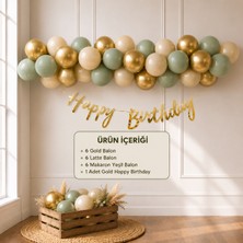 Çavuş E-Ticaret Makaron Yeşil Latte Gold Balon Doğum Günü Seti Parti Setleri Balon Zinciri Setleri