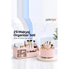Blackstar Makyaj Organizeri Çekmeceli ve  360° Dönen 5 Bölmeli Makyaj Organizeri Seti 2 Adet