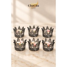 Chacha Home 6'lı Taç Model Cam Lokumluk Kahve Yanı Çikolatalık Ikramlık Sunumluk