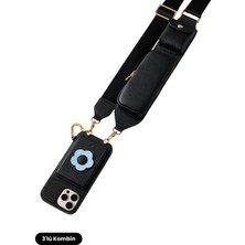COGURE Hera iPhone 16 Pro Max Uyumlu Çiçekli Magsafe Cüzdan, Gözlük Kılıflı Askı, Kılıf 3'lü Siyah Set