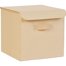 Bej Balıksırtı Kapaklı Kutu Set 30 x 30 x 30 cm
