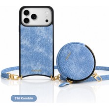 COGURE Hera iPhone 18 Pro / 17 Pro Uyumlu Yuvarlak Mini Cüzdan, Crosbody Askı, Kılıf 3'lü Denim Set