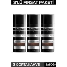 Orta Kahve Keratin Saç Dolgunlaştırıcı Topik Tozu, 50 G X3, Renkli