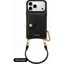 COGURE Hera iPhone 18 Pro / 17 Pro Uyumlu Magsafe Cüzdan, Kılıf, Bileklik 3'lü Siyah Set