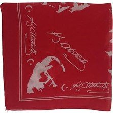 MUTLUHAN%100 Pamuk Bandana | Atatürk Silüetli & Imzalı; Kırmızı | Unisex Fular | Günlük, Iş ve Özel Günler Için Hediyelik