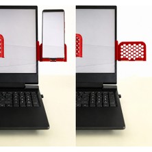 Aslanoğlu Store 3D Baskı Monitor Telefon Tutucu - Petek Desenli Laptop Kenar Telefon Tutucu-Kırmızı