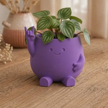 Aslanoğlu Store 3D Baskı Smiley Face Planter - Gülümseyen Karakterli Saksı-Mor