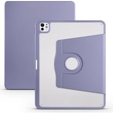 iPad Pro 13 2024 Uyumlu Lavendery Gray Döner Standlı, Termik Kalem Bölmeli Kılıf