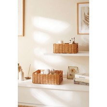 Ocean Home Textile 2'li Yıkanabilir Bej Pp Rattan Sepet Set 30 x 20 x 11 / 36 x 26 x 12 cm