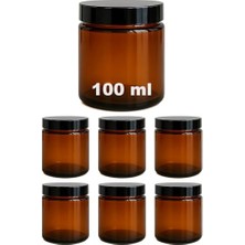 Kavanoz, 100 ml Cam Amber 100 cc Kozmetik Krem Kavanozu Siyah Kapaklı 6 Adet
