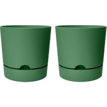 Begonya Saksısı, Tabaklı Drenajlı Mat Plastik, 2 Adet, 9 L, 25 Cm, Yeşil