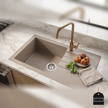 Real Stone Realstone Assos 76 Xl P010 Granit Evye 760X435 mm Tek Göz Damlalıklı Mutfak Evyesi - Realstone P010 Assos 76 Xl Cappuccino