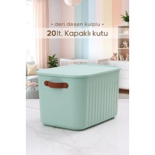 Mint Yeşili 20 L Kulplu Kapaklı Saklama Sepeti ve Oyuncak Kutusu