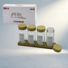Aslanoğlu Store Bambu Kapaklı Cam Tuzluk 120ML 4'lü Set Baharatlık