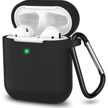 Airpods 1/2. Nesil Uyumlu Ince Silikon Kılıf, Anahtarlıklı, Kablolu ve Kablosuz Şarj Uyumlu – Siyan (A1523 A1722 A1602 A2031 A2032)