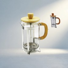 Aslanoğlu Store Şık Metal French Press 600ML Bambu Sap ve Kapaklı Cam Süzgeç