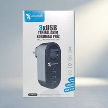 Aslanoğlu Store Akıllı Akım Dengeleme Özellikli Tekli Priz 3xusb Isıya Dayanıklı