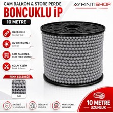 Cam Balkon Plastik Boncuklu Ip Zinciri, 4.5 mm Boncuk Çapı, 10 Metre, Gri