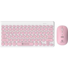 KM-BT37 Kompakt Kablosuz Klavye ve Mouse Seti, Bluetooth ve USB Dongle 2.4g, 78 Tuş, Türkçe Q, Pc Tv Laptop Tablet Telefon Uyumlu, Pembe