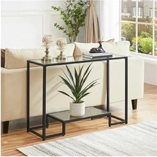 Dresuar Çok Amaçlı Cam Konsol Modern Siyah Renk Metal Iskeletli Temper Camlı Raflı Dresuar Konsol Antre Hol