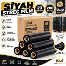 Akyelone Siyah Streç Film 23 Mikron 200 Metre 6'lı Koli Palet Sarma ve Ambalaj Filmi