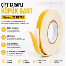 Akyelone Çift Taraflı Köpük Bant 15mm x 25 Metre Yapışkanlı Sünger Bant Montaj Sabitleme İzolasyon Bandı