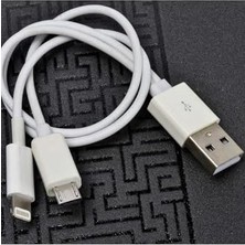 Beyaz Çiftli Lightning-Micro Kısa USB Kablo