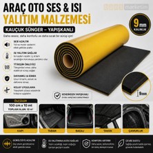 Akyelone Araç Oto Ses Isı Yalıtım Malzemesi 10m² Kauçuk Sünger Yapışkanlı 9mm Kalın 100cmx10mt