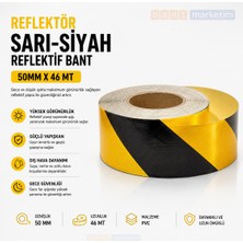 Akyelone Sarı Siyah Reflektif Bant 50mm x 46mt Reflektör İkaz Şeridi Kendinden Yapışkanlı