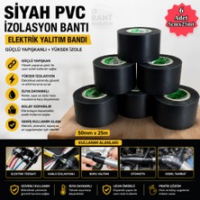 Akyelone Siyah PVC İzolasyon Bandı 50mm x 25m 6'lı Paket Elektrik Yalıtım Bandı Güçlü Yapışkanlı İzole Bant