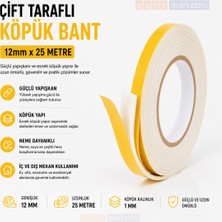 Akyelone Çift Taraflı Köpük Bant 12mm x 25 Metre Yapışkanlı Sünger Bant Montaj Sabitleme İzolasyon Bandı