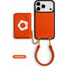 COGURE Hera iPhone 18 Pro Max / 17 Pro Max Uyumlu Çiçek Magsafe Cüzdan, Kılıf, Bileklik Turuncu 3'lü Set