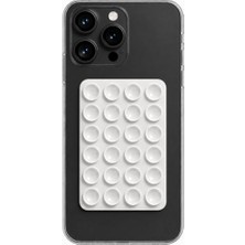Dikdörtgen Vantuzlu Yapışkan Telefon Tutucu Taşınabilir Silikon Yumuşak Telefon Standı Geniş (Beyaz)