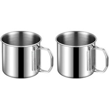 Çelik 2 Adet 330 Ml. Katlanır Kulp Kahve Kamp Bardağı Fincanı CIN573-2