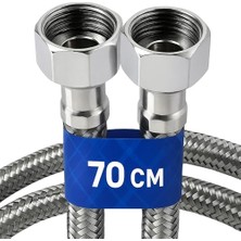 3/8"x3/8" Klozet ve Taharet Musluğu Bağlantı Hortumu, Yüksek Dayanıklı ve Sızdırmaz, 1 Adet 70 cm Paslanmaz Çelik Örgülü Flex Hortum
