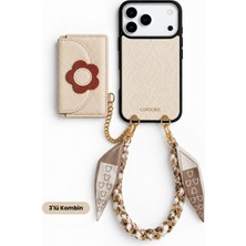 COGURE Hera iPhone 18 Pro Max / 17 Pro Max Uyumlu Çiçek Magsafe Cüzdan, Kılıf, Fular Zincirli 3'lü Set