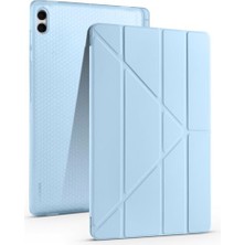 Galaxy Tab S11 Ultra Uyumlu Mavi Tablet Kılıfı, Kalem Bölmeli ve Standlı Tri-Folding Tasarım