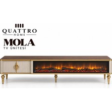 Quattro Home Mola Elektrikli Şömineli Tv Ünitesi 160 cm Ceviz Aytaşı Gold Metal Ayaklı Modern Tv Sehpası