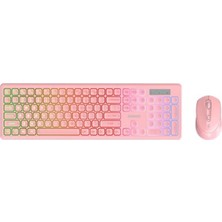 Everest KM-319BT Pembe 2.4g+Bt1+Bt2 Çoklu Cihaz Bağlantılı Q Set Kablosuz Klavye + Mouse