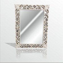 M3 Decorium 45X60 cm Eskitme Rustik Işlemeli Krem Boy Banyo Duvar Salon Aynası