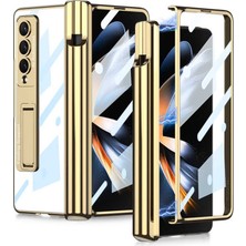 Samsung Galaxy Z Fold 4 ile Uyumlu Kılıfı Şeffaf Kamera Lens Korumalı Standlı Kalem Bölmeli Ince Kapak Kıpta Gold