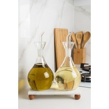 Mermer Standlı Ahşap Ayaklı Cam Yağlık Sirkelik Seti, 2'li, 900 ml