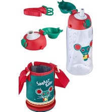 700 ml -Büyük Boy-Kılıflı 2 Ayrı Kapaklı Pipetli/pipetsiz Tritan Su Matarası Kırmızı