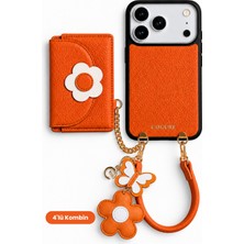 COGURE Hera iPhone 18 Pro Max / 17 Pro Max Uyumlu Magsafe Cüzdan, Kılıf, Bileklik, Charm Turuncu 4'lü Set