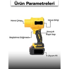Store 21V Kablosuz Hava Üfleyici | 32.000RPM Turbo Fan, 12.000MAH Batarya, Bahçe &amp; Araç Kurutma / Sarı