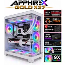 Apphirex Gold X27 Ryzen 5 7500F/MSİ B650M-B/AMD Radeon RX9060XT 16GB/16GB Ddr5 6000MHZ/1TB M.2/240MM Sıvı Soğutmalı Beyaz Masaüstü Oyuncu Bilgisayarı