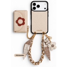 COGURE Hera iPhone 18 Pro Max / 17 Pro Max Uyumlu Magsafe Cüzdan, Kılıf, Fularlı Askı, Charm Bej 4'lü Set