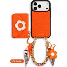 COGURE Hera iPhone 18 Pro Max / 17 Pro Max Uyumlu Magsafe Cüzdan, Kılıf, Fular Askı, Charm Turuncu 4'lü Set