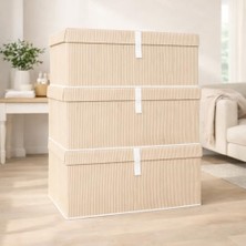 Çok Amaçlı Düzenleyici Kapaklı Sandık Tipi Kutu Hurç Organizer 3'lü Set (Kahverengi, Mega Plus 70 x 40 x 30)