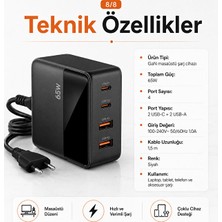 Hiltech 65W Gan Masaüstü Şarj Cihazı 4 Port 2 Usb-C 2 Usb-A LCD